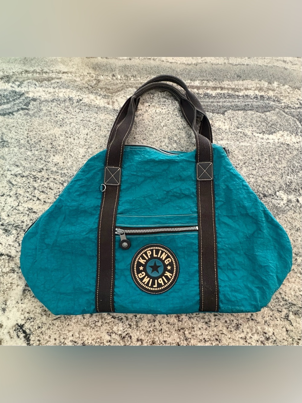 Vintage Y2K Kipling Teal Blue Nylon Weekender Duffle Bag Hard To find Color!